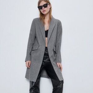 ZARA Women's Gray Herringbone Open Front Blazer Coat- M